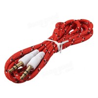 AUX кабель 3.5 M/M тканевый 1 метр красный
