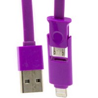 USB -Lightning шнур для iPhone 5/5s + micro USB 1m фиолетовый