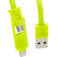 USB -Lightning шнур для iPhone 5/5s + micro USB 1m салатовый