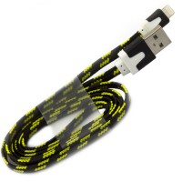 USB кабель Lightning iPhone 5S плоский тканевый 1m черный