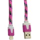 USB кабель Lightning iPhone 5S плоский тканевый 1m розовый в Одессе
