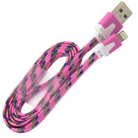 USB кабель Lightning iPhone 5S плоский тканевый 1m розовый