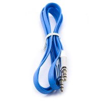AUX кабель 3.5 плоский c металлическим штекером 1 метр голубой