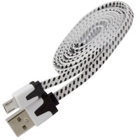 USB кабель Micro плоский тканевый 1m белый