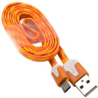 USB кабель Micro плоский тканевый 1m оранжевый