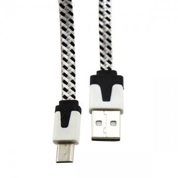 USB - Micro USB шнур плоский тканевый 1.8m белый в Одессе