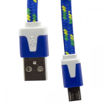 USB - Micro USB шнур плоский тканевый 1.5m синий в Одессе