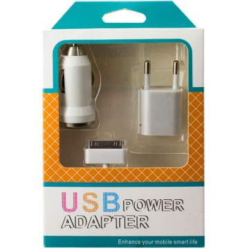 Сетевое+автомобильное зарядное устройство 3in1 1USB 1.0A Apple 30-pin white в Одессе