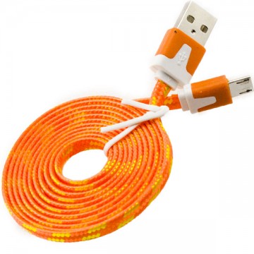 USB кабель Micro плоский тканевый 1.5m оранжевый в Одессе