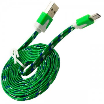 USB - Micro USB шнур плоский тканевый 1.5m зеленый в Одессе
