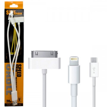 USB кабель 3in1 4S/5S/Micro USB 0.2m белый в Одессе