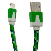 USB кабель Lightning iPhone 5S плоский тканевый 1m зеленый