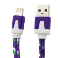 USB кабель Lightning iPhone 5S плоский тканевый 1m фиолетовый