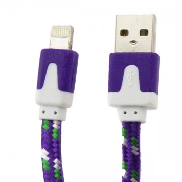 USB кабель Lightning iPhone 5S плоский тканевый 1m фиолетовый в Одессе