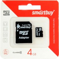 Карта памяти micro SD Smartbuy 4GB 4 class с адаптером SD