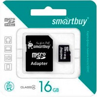 Карта памяти micro SD Smartbuy 16GB class 4 с адаптером SD