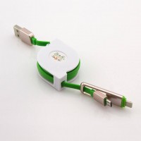 USB шнур рулетка 2in1 Micro USB/iPhone 5S 1m салатовый