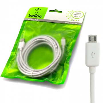 USB - Micro USB шнур Belkin 3m тех.пакет белый в Одессе