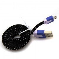 USB-Micro USB шнур Samsung V8 плоский тканевый 1m Черный