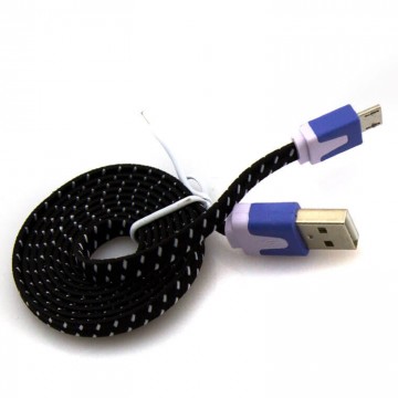USB-Micro USB шнур Samsung V8 плоский тканевый 1m Черный в Одессе