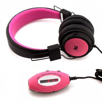 Наушники с микрофоном MP3 FM дисплей AT-SD36 розовые в Одессе