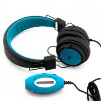 Наушники с микрофоном MP3 FM дисплей AT-SD36 голубые