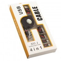 USB кабель 4in1 Рулетка 4S-5S-Micro-Micro 3.0 type B плоский 1m черно-красный