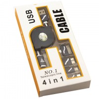 USB кабель 4in1 Рулетка 4S-5S-Micro-Micro 3.0 type B плоский 1m серый
