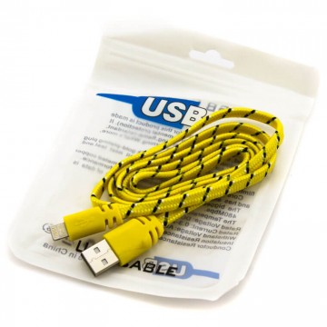 USB кабель Lightning iPhone 5S плоский тканевый 1m желтый в Одессе
