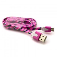 USB кабель Micro плоский тканевый 1m розовый