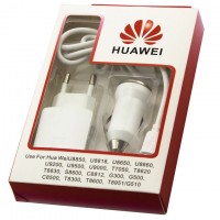 Сетевое+автомобильное зарядное устройство HUAWEI HW-050100C2W 1USB 2.1A micro-USB white
