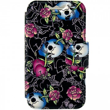 Универсальный чехол-книжка без окна print 5.8-6.0 skull and roses black в Одессе