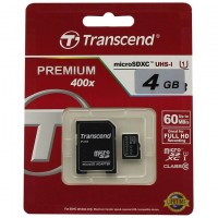 Карта памяти micro SD Transcend 4GB class 10 + SD adapter