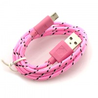 USB кабель Micro USB тканевый 1m розовый