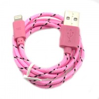 USB кабель iPhone 5S тканевый 1m розовый