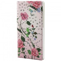 Универсальный чехол-книжка цветы-стразы 4.0-4.2″ №3 розовый
