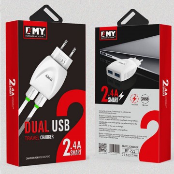 Сетевое зарядное устройство EMY MY-221 2USB 2.4A Lightning white в Одессе