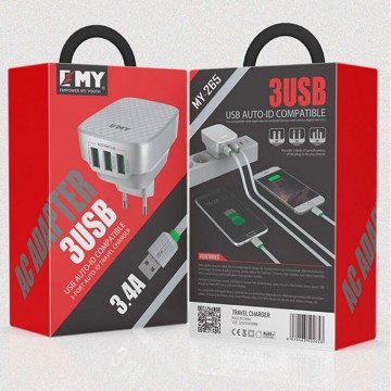 Сетевое зарядное устройство EMY MY-265 3USB 3.4A micro-USB white в Одессе