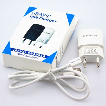 Сетевое зарядное устройство Bravis 2in1 1USB 2.1A micro-USB white в Одессе