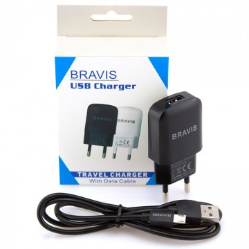 Сетевое зарядное устройство Bravis 2in1 1USB 2.1A micro-USB black в Одессе