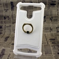 Универсальный чехол-накладка силикон-кожа с кольцом 3.5-4.0″ белый