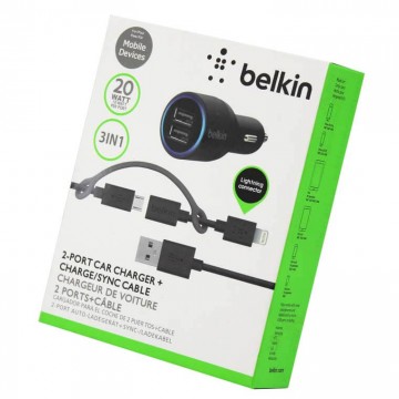 Автомобильное зарядное устройство Belkin 2USB 2.1A+1A micro-USB + Lightning black в Одессе