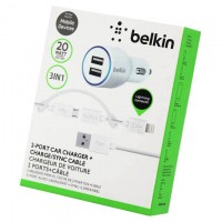 Автомобильное зарядное устройство Belkin 2in1 2USB 2.1A+1A micro-USB + Lightning white