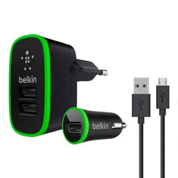 Сетевое+автомобильное зарядное устройство Belkin 3in1 2USB 2.1A+1A micro-USB black в Одессе