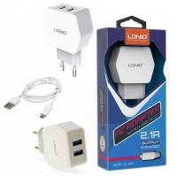 Сетевое зарядное устройство LDNIO DL-AC61 2USB 2.1A micro-USB white
