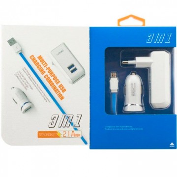 Сетевое+автомобильное зарядное устройство LDNIO S100 2USB 2.1A micro-USB white в Одессе