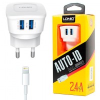 Сетевое зарядное устройство LDNIO DL-AC63 2USB 2.4A Lightning white