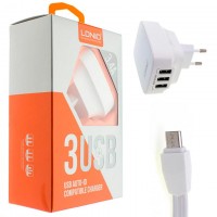 Сетевое зарядное устройство LDNIO DL-AC65 3USB 3.4A micro-USB white