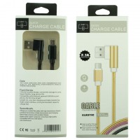 USB кабель Quick Charge 2.1A Elastic Type-C 1L-образный 1m черный