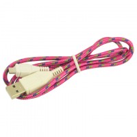 USB - Micro USB шнур тканевый 1m розовый